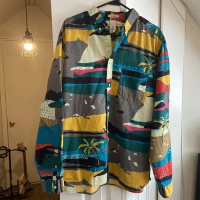 L O G G by H&M Mens Shirt Colorful Vintage Look Western Print Size XL Linen - Image 1 of 4