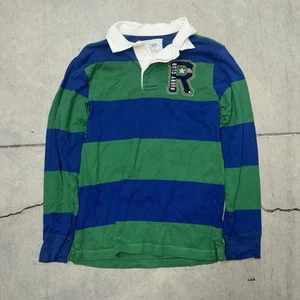 Vintage Blue and Green Striped Rugby Polo Long sleeve Shirt Size Youth Large - Picture 1 of 6