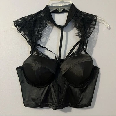 Corsé cuello halter Charlotte Russe encaje satinado correas ajustables negro talla M Foto 1 de 4