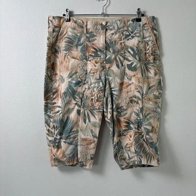 Pantalones capri cortos cargo estampado tropical Chicos talla 2,5 EE. UU. 14 verde tostado lengüeta enrollable Foto 1 de 4