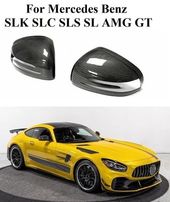 Tapas de cubierta de espejo retrovisor lateral de fibra de carbono real para Mercedes Benz SLK SLC SLS SL AMG GT Foto 1 de 4
