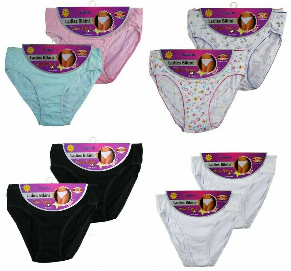 3,6 Paquetes Damas Mujeres Bikini Algodón Calzoncillos Pantalones Bragas Ropa Interior Talla 8-20 Foto 1 de 1