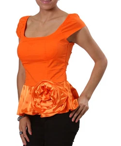 Women Orange Sleeveless Cotton Blouse w/front Bow. Size Small. - Picture 1 of 2