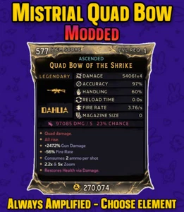Quad Bow Mistrial MODDED LEVEL 1 ⭐️ Tiny Tina's Wonderlands (PS | XBOX | PC) - Imagen 1 de 7