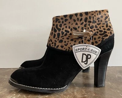 NWT Donald Pliner Sportique Antonia Black Suede Leopard Ankle Heeled Booties 8.5 - Image 1 of 4
