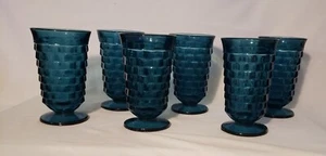 Vtg Set of 6 Indiana Glass Whitehall Colony Riviera Blue Footed Ice Tea 6" - Picture 1 of 3