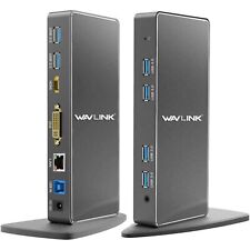 DOCKING STATION WAVLINK USB 3.0 DUAL 2K HDMI DVI VGA LAN JACK AUDIO LAPTOP PC-