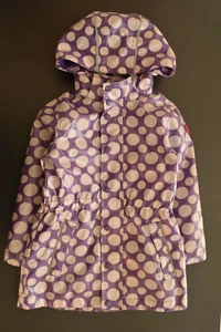 TCM Tchibo Parka 110 116 Mantel Zwillinge Regen Polka Punkte lila weiß wasserfes - Bild 1 von 5