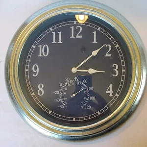 Galvanized Metal Wall Clock 14" Thermometer Retro Urban Country Farmhouse - Picture 1 of 7