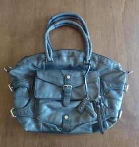 L.A.M.B. Gwen Stefani Black Distressed Leather Handbag Purse Satchel Large - Picture 1 of 22