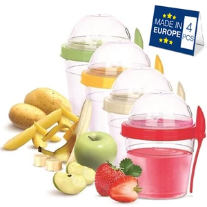 Hakan Reusable Yogurt Parfait Cups 4-Pack, 16.9 Oz with Lids and Spoons - Picture 1 of 8