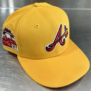 Atlanta Braves 2000 ASG Patch Red UV New Era 59FIFTY Yellow 4uCaps Hat 7 1/4 - Picture 1 of 7