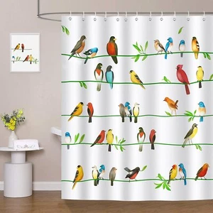 Colorful Bird Shower Curtain Birds On Tree Branch Decorative Bath Curtain 72 X 7 - Picture 1 of 6