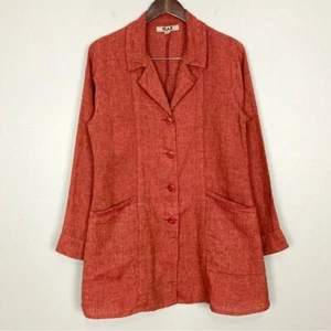 Flax Lagenlook Linen Jacket Women’s Size P XS Button Front Pockets Midi Colorful - Picture 1 of 6