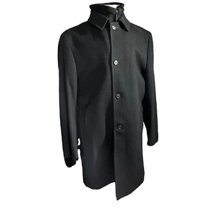 Jos A Bank Black Wool Camel Hair Silk Mix Button Up Overcoat Trench Sz 42L Luxe - Picture 1 of 13