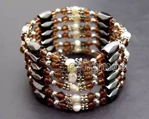 SALE 4-5mm White Natural Pearl and Purple Crystal & Hematite 36'' Bracelet-br362 - Picture 1 of 5