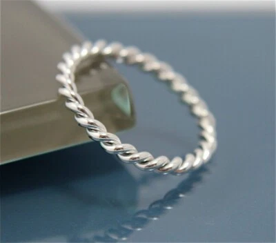 Twisted Rope Sterling Silver Band Stacking Ring, Handmade Jewelry Gift For Women - Image 1 of 4