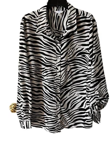 Time And Tru Women's Size XXL (20) Long Sleeve Zebra Print Button Front Blouse, - Picture 1 of 4