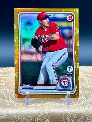 Hans Crouse 2020 Bowman Draft #BD-6 1st Edition Parallel Gold #'d /50 Rangers - Image 1 of 3