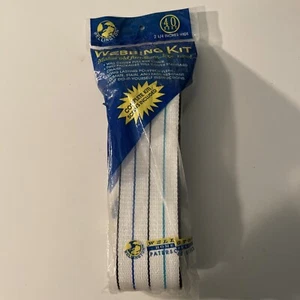 vintage lawn chair webbing 40 Ft 2 1/4” Wide White Blue Green Stripe With Screws - Picture 1 of 4