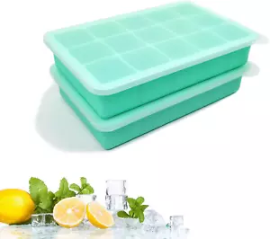 2 Pack Silicone Ice Cube Trays, Easy Release Flexible-15 Cubes Ice Cube Molds,Si - Picture 1 of 12