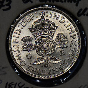Great Britain 1943 2 Shillings silver UNC 190244 combine shipping