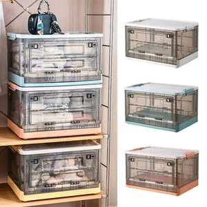 Collapsible Storage Box Containers Plastic Stackable Organizer w/Wheels Durable - Picture 1 of 18