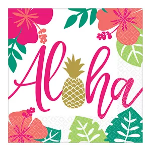 Hawaiian Aloha Tropical Napkins Pineapple Flower Luau Party Paper Napkin x 16 - Picture 1 of 1