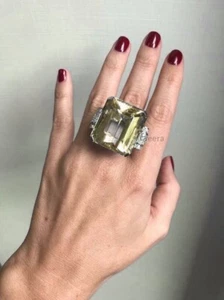 Fabulous Attractive Large Simulated Green Peridot Classic 935 Silver Woman Ring - Picture 1 of 11