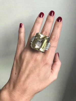 80.26 克拉大号仿真绿色橄榄石优雅女式 935 银戒指 — 第 1/4 张图片