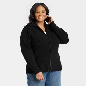 Ava & Viv Women's Cozy Knit Double Zip Cardigan Black Plus Size 2X - Picture 1 of 6