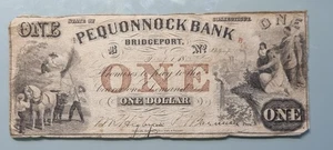 Moneda obsoleta - 1 dólar 1852 Pequonnock Bank Bridgeport Connecticut #96274 - Imagen 1 de 2