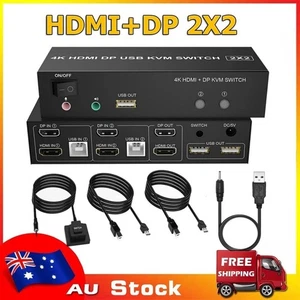 HDMI+DisplayPort DP USB KVM Switch 4K 60Hz Dual Monitor 2X2 Keyboard Mouse Share - Picture 1 of 15