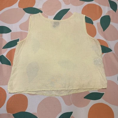 Top para mujer Eileen Fisher 100 % lino irlandés grande amarillo sin mangas ligero Foto 1 de 4