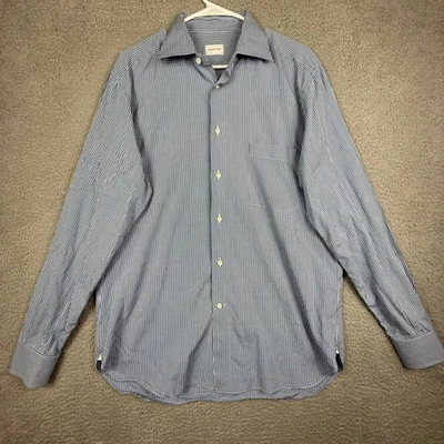 Camisa de Vestir Ermenegildo Zegna Azul Guinga Cuadros Para Hombre Talla 42 Hecha en Turquía Foto 1 de 4