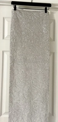 Silver Table Runner 72 X 14 Light Silver Fabric w/ Delicate Shiny Silver Overlay - Image 1 of 4