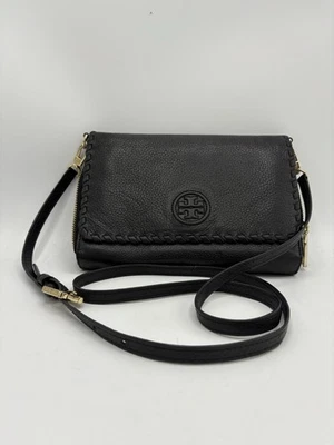 Tory Burch Leather Crossbody Bag Marion Flat Shoulder Wallet Black Preowned - Image 1 of 4