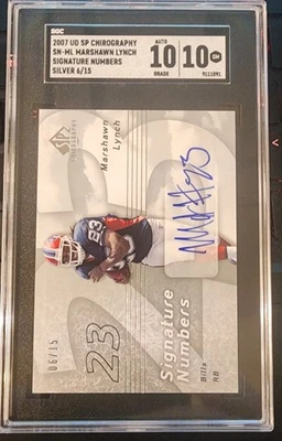 2007 Upper Deck SP Chirography Signature Numbers Marshawn Lynch 6/15   SGC 10/10 - Image 1 of 2