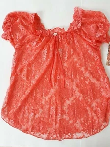 Shirley of Hollywood Sheer Mango Lace Nightshirt Size 18 UK Off-Shoulder Nightie - Picture 1 of 11