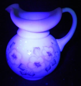 Fenton LE Hand Painted Hibiscus Blue Burmese Glass Pitcher S. Williams Excellent - Picture 1 of 8