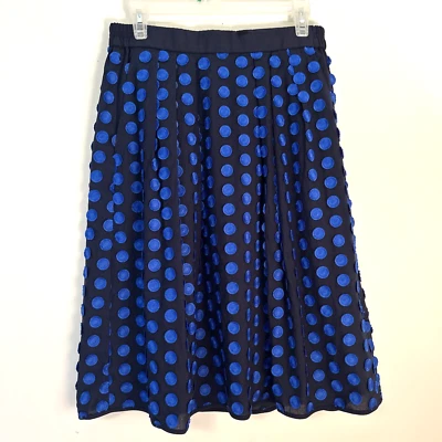 J. CREW Navy MIDI Skirt Fringe Dot SZ 8P Petite NWOT 100% Cotton Lined Pockets - Image 1 of 4