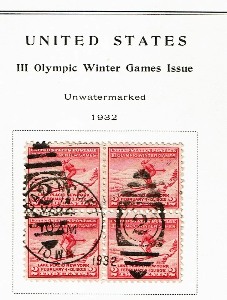 1932 U.S.Classic 2c WINTER OLYMPICS  Ski Jump  BLK of 4 Sc#716  Postally Used! - Image 1 of 1