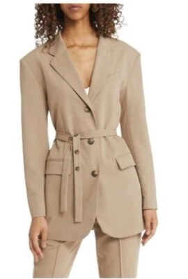 TopShop Blazer Chaqueta Abrigo Tostado Talla 6 Pequeño Hombreras Cinturón Nuevo con Etiquetas Foto 1 de 4