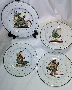 Set of 4 Sakura Debbie Mumm Sledding Characters 8" Appetiser/Dessert Plates Chip - Picture 1 of 12
