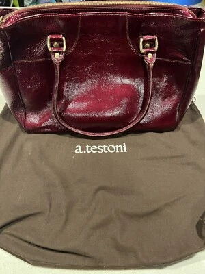a.testoni Burgundy Leather Handbag Made In Italy - Image 1 of 4