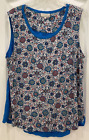 Dept 222 Womens Pullover Top Size XL Blue Multi Hi Low Hem Rayon Relaxed F33