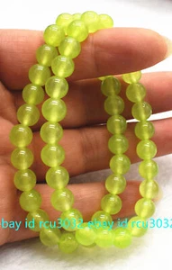 8mm 2 Pcs Natural Green Peridot Round Beads Gemstone Bracelet 7.5" AAA - Picture 1 of 12