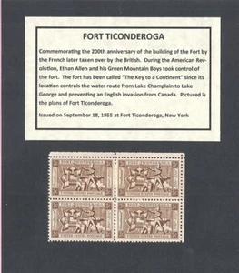 #1071 - 1955 Fort Ticonderoga - Bloque de 4 estampillas como nuevas de EE. UU. - Imagen 1 de 1