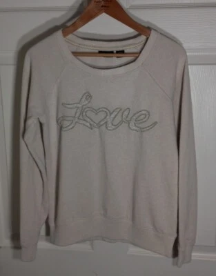 Joe 拳击运动衫女式 S 码 Heather 米色 Love 刺绣蕾丝布贴  — 第 1/4 张图片