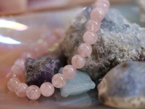 A+ Natural Pink Rose Quartz Round Gemstone Stretchy Bracelet Healing Reiki 6-8MM - Picture 1 of 10